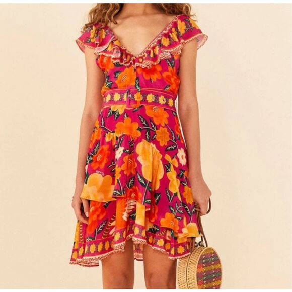 Farm Rio Flowers Tapestry Pink Mini Dress - Size Medium - NWOT - Picture 8 of 11